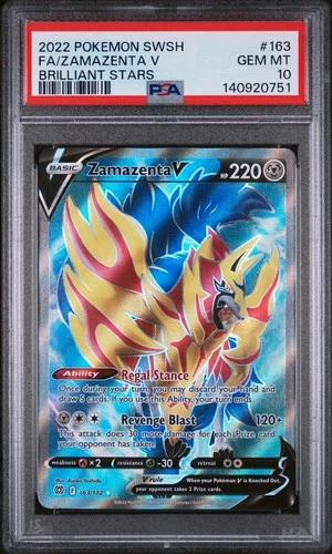 PSA 10! 2022 POKEMON SWORD & SHIELD BRILLIANT STARS #163 FA/ZAMAZENTA V