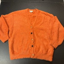 MOON RIVER Anthropologie Chunky Cardigan Sweater Boho Fuzzy Orange Medium