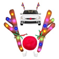 Car Christmas Decorations with Lights, Reindeer Antler Xmas Decor, Christmas