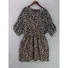 Express Leopard-Print Sheer Chiffon Mini Dress Women's Large Beige Black