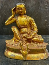 rara statua bronzo Buddha Milarepa antica dorata residua firma Cina Tibet