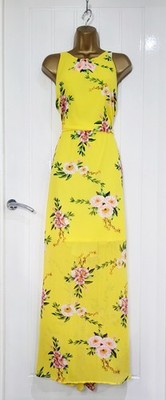 QUIZ Gr. 18 gelb Blumen Chiffon fließend Sommer Strand Urlaub Maxikleid sehr guter Zustand