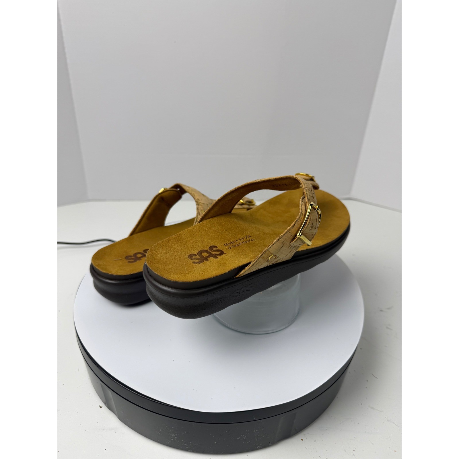 SAS Orthopedic Gold Cork Thong Sandals Women's Comfort Adjustable Buckle 7 M image 5
