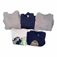 Hanes 5pc Boys Sweatshirt Lot Size 5/6 S Solid Gray Blue Graphic Crew Neck EUC