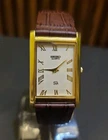 Vintage Seiko Slim Tank Mens Wristwatch Gold Tone White Dial Dress Style