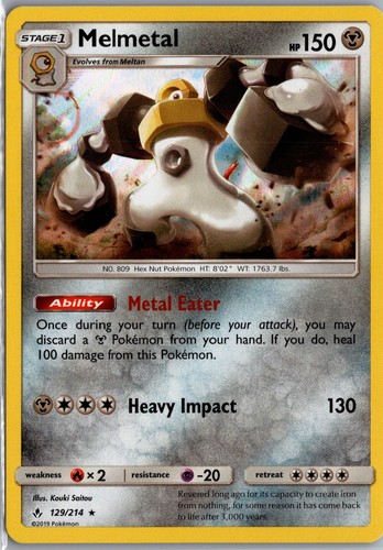 Melmetal 129/214 Holo Rare Unbroken Bonds Pokemon Near Mint