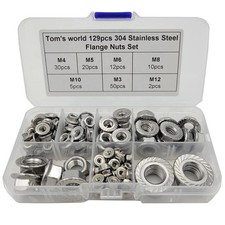 129Pcs Hex Flange Nuts Assortment Kit Stainless Steel 304 18-8 M3 M4 M5 M6 M8 M