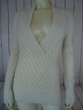 ANN TAYLOR LOFT Sweater XS Beige See-Thru Nylon Wool Mohair Sparkle Crocket BOHO