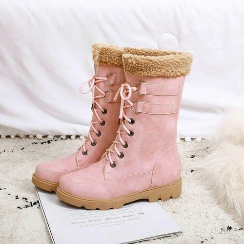Ladies Winter Fashion Fur Trim Lace Up 
