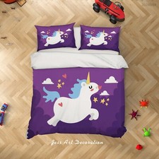 3D Unicorn Cloud Kids Purple Quilt Cover Set Duvet Cover Bedding Pillowcases