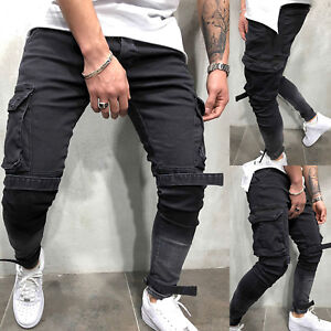 skinny denim cargo pants