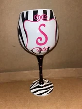 MUD PIE Zebra Initial “S” Wine Glass - Smoke free Home