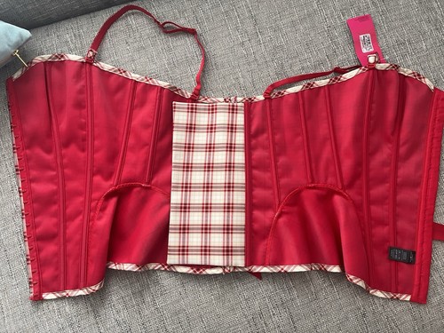 M&S Limited Collection Fully Boned Burgundy & Cream Check Corset Size 14 - BNWT - Picture 15 of 16