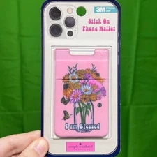NWT Simply Southern Stick On Cell Phone Wallet "I Am Blessed" Flowers Pink