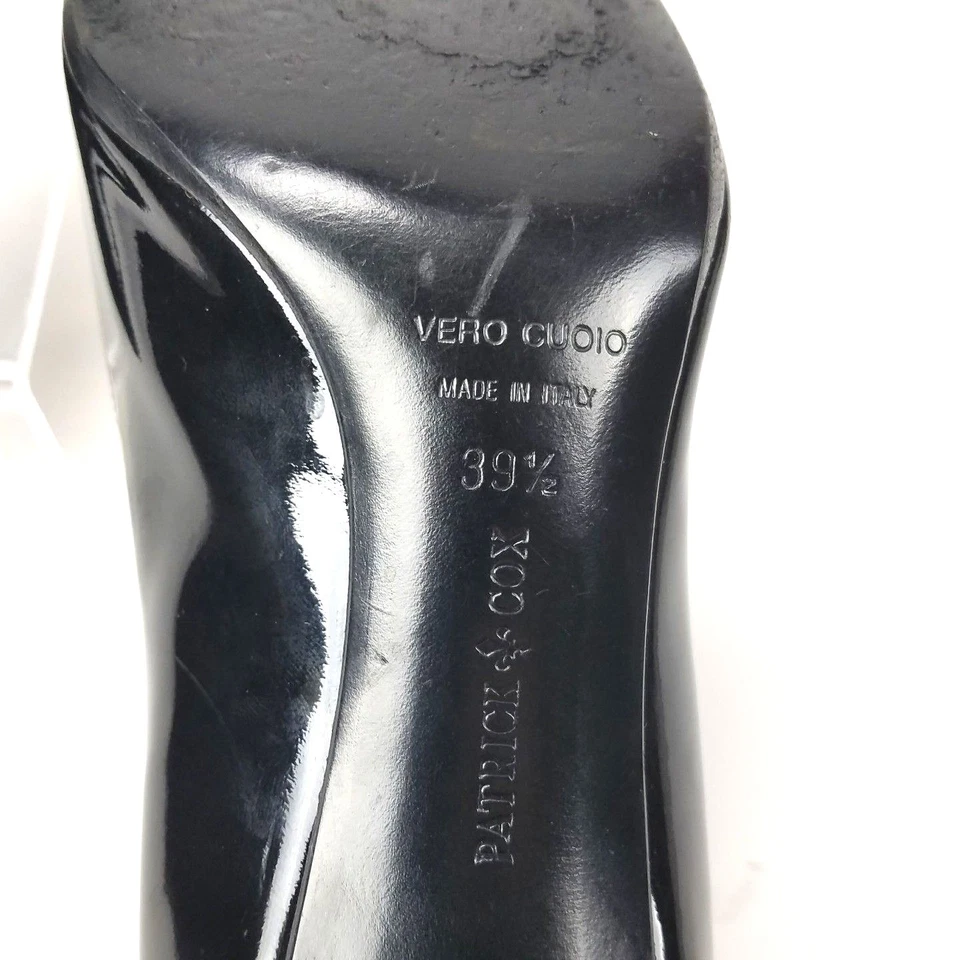 PATRICK COX  Dress PUMPS Ladies size 39.5 Black Patent High Heel Shoes Italy Bow - Image 3 of 4