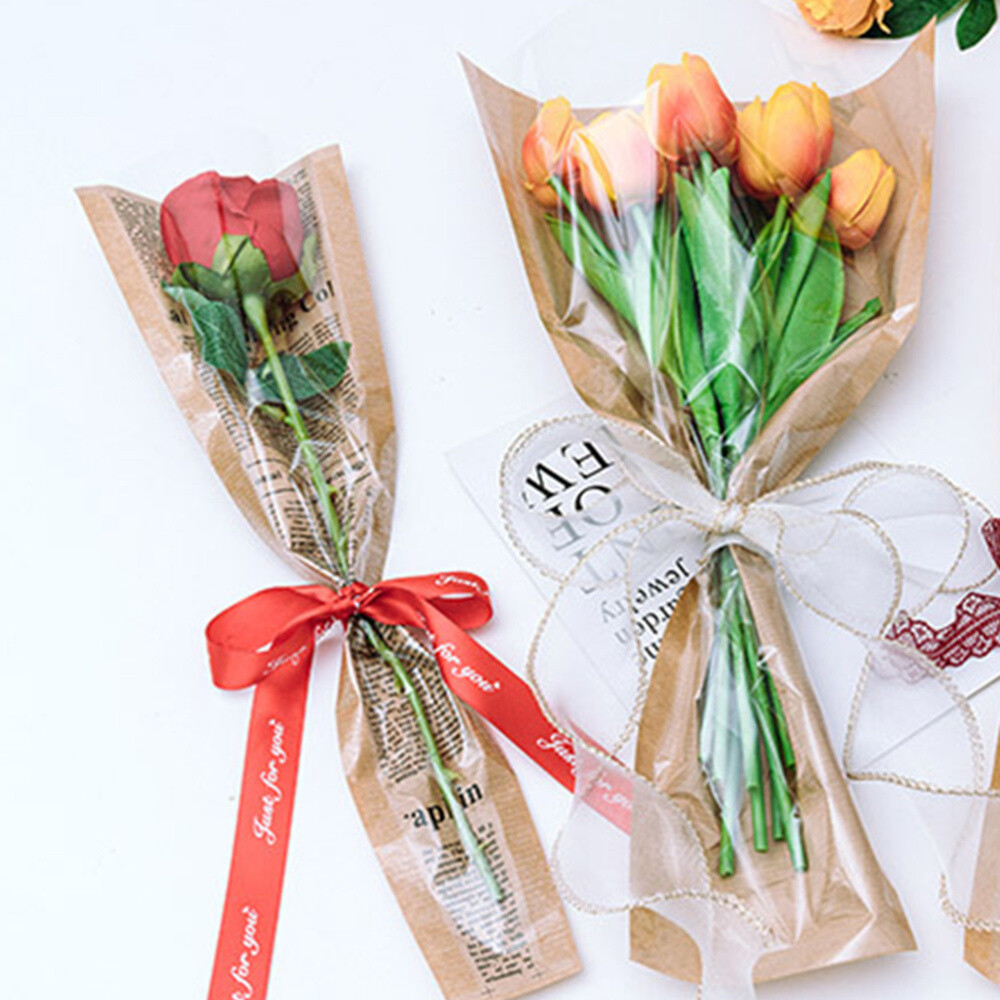 50pcs Flower Sleeve Single Rose Wrapping Bags Bouquet Wrapping