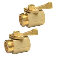 Brass Garden Hose Shut Off Valve Connector 3/4 Inch 2 Pack with 4 Hose Washers