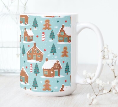 Christmas Gingerbread House Coffee Tea Mug Cup 15 Oz Ceramic White by Mugzan