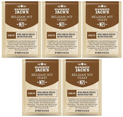 5x Mangrove Jacks Craft Series Bierhefe   M21 Belgian Wit Yeast 10g