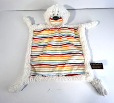 Demdaco White Bear Lovey Security Blanket Rattle with Rainbow Stripes