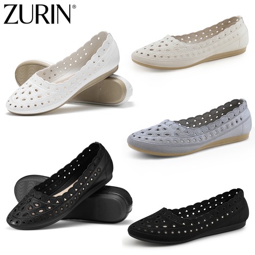 ZURIN Women Ballet Flats Floral Cut Out Slip On Foldable Dressy Casual Flat Shoe