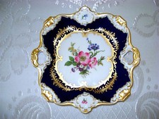 8" Vg German Bavaria AK KAISER Cobalt Blue Gold Porcelan HP Platter Tray RARE 2