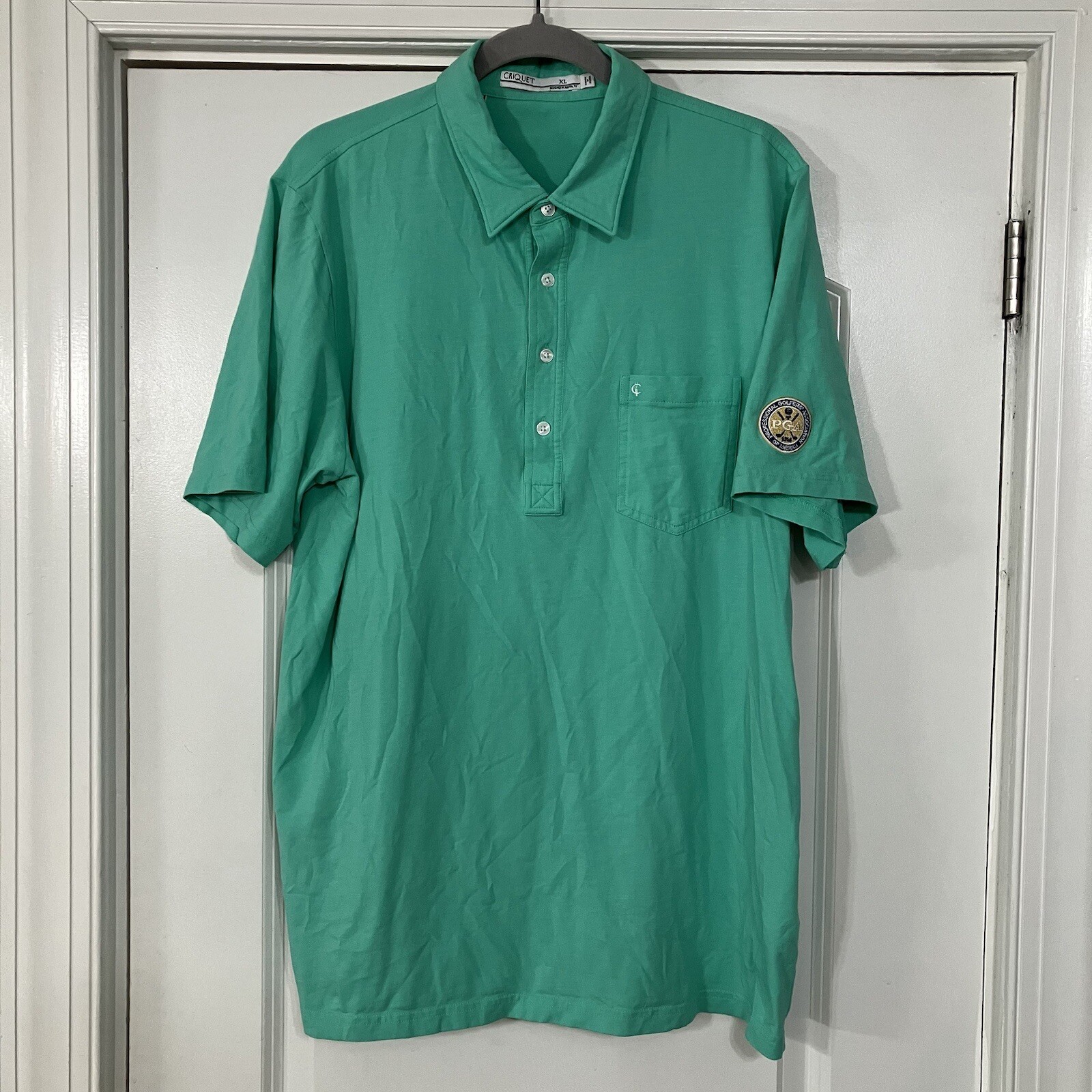 Criquet Golf Polo Shirt Mens XL Short Sleeve Green PGA Patch Pima