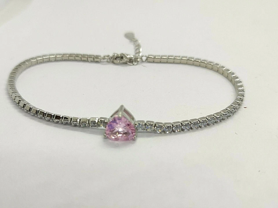 Bracciale donna tennis in argento 925 con cuore zircone rosa  - Immagine 2 di 4
