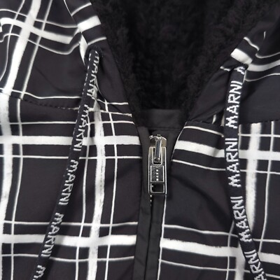 $1450 Marni Hooded Black & White Check Jacket Mens Size US 42