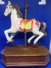Vintage Ceramic Merry-Go-Round Carousel Horse Wooden Base Music Box Video 