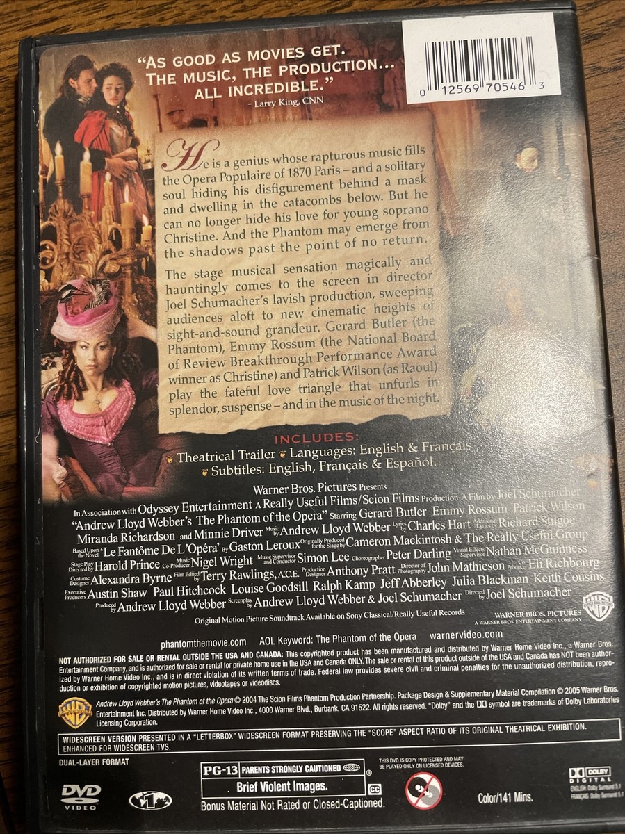 The Phantom of the Opera (DVD, 2004) Gerard Butler, Minnie Driver