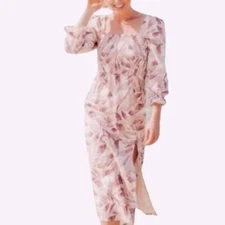 House of Harlow 1960 Pink and Cream Linen Blend Midi Dress with Smocked Bodice