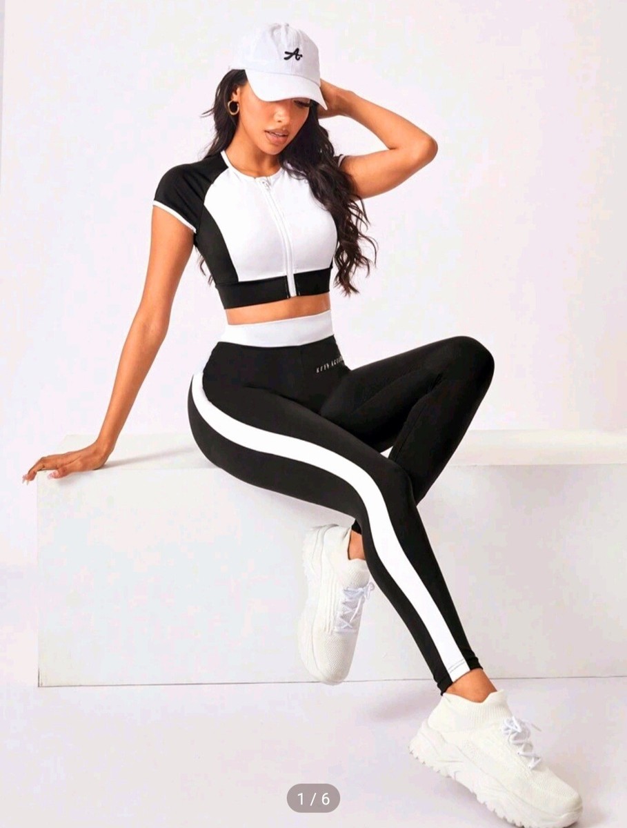 Shein Casual pc Sport Gym Work Out Outfit Black White Cropp