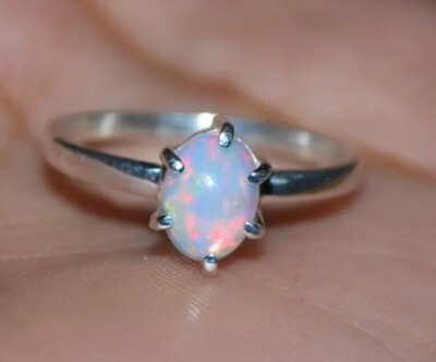 Ethiopian Fire Opal Natural Gemstone Ring 925 Silver Handmade Jewelry 