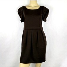 FOREVER 21 puff sleeve brown cocktail career work dress Womens Junior Large