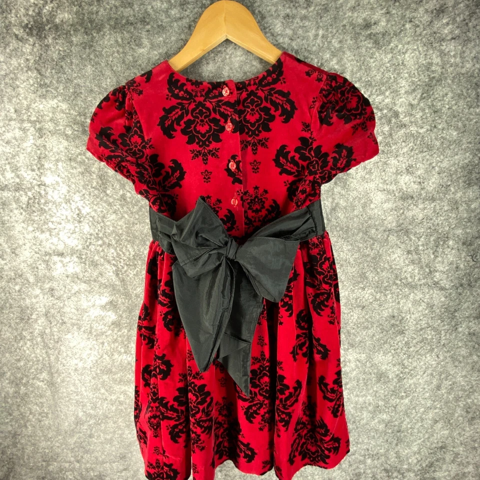Hartstrings Dress Girls 7 Red Black Velvet Palampore Floral Ribbon Cotton Party - Image 3 of 4