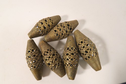 Lot 6 große Messingperlen Gelbguß Ghana Brass Beads FA84 Ashanti Akan Afrozip - Picture 5 of 5