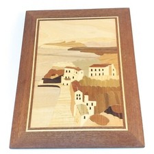 Vintage Wood Marquetry country Art Inlay Picture 9x7 VG