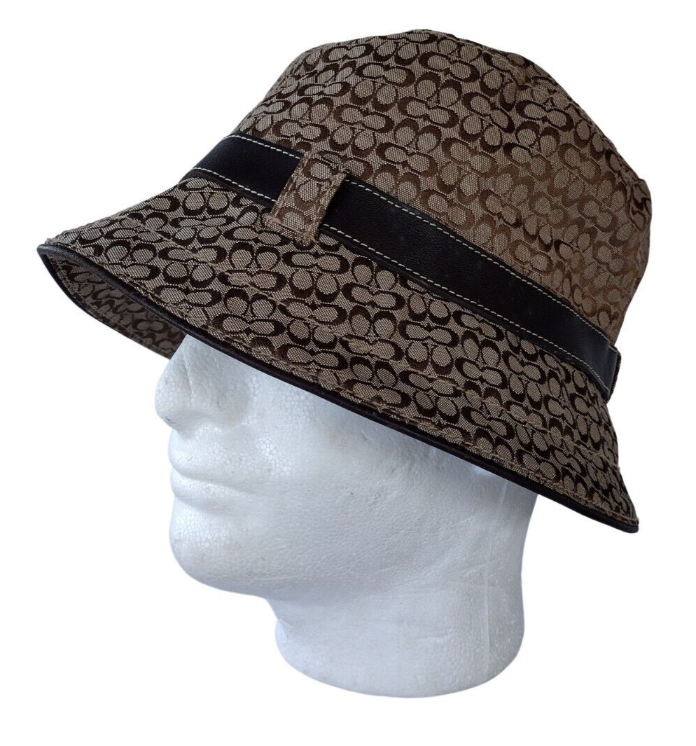 VTG womens Coach Bucket Hat Signature C Brown Leather Strap Silver Buckle  small Coach Leather Brown Hats for Women for sale | eBay main image 4