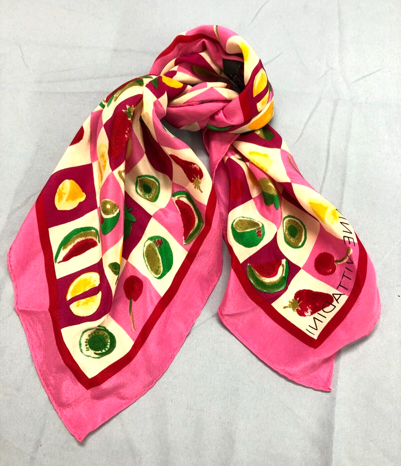 ADRIENNE VITTADINI Silky SILK Square FRESH FRUIT PRINT Pink SCARF/HAIR