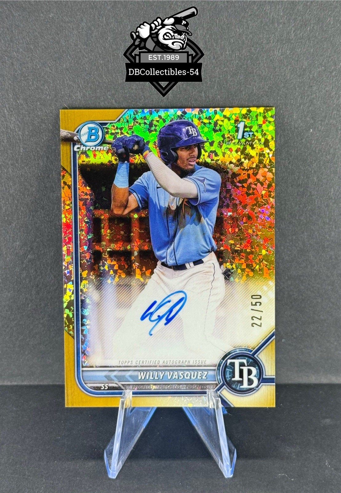 2022 Bowman Chrome Willy Vasquez 1st Gold Mini Diamond Auto 22/50 Tampa Bay Rays