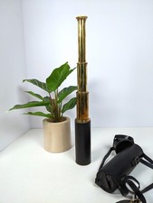 Vintage Solid Brass Folding Telescope Spyglass With Black Leather Case 15 inches
