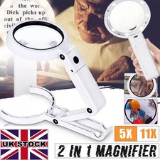 UK 5X/11x Magnifying Glass With 8 LED Lights LAMP Magnifier Foldable Stand Table