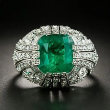 Art Deco Style 5.0Ct Green Cushion Cut CZ Wedding Engagement Ring 935 Silver