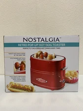 Nostalgia 2 Slot Hot Dog & Bun Toaster with Mini Tongs Retro New Open Box Red