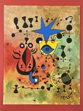 Joan Miro (Handmade) Drawing mixed media on paper signed & stamped