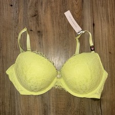 Victoria Secret Dream Angels Neon Yellow Lace Demi Push Up Bra 36C NEW
