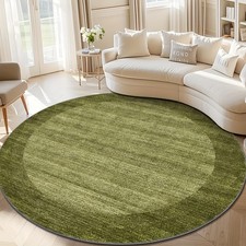 ZULIDA Elegant Green  Brown Textured Round Area Mat - Soft, Durable Polyester,