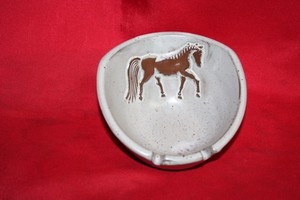 4" Onion River Art Pottery Stoneware Prancing Horse Ashtray Speckled Glaze