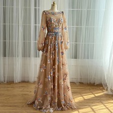 Exquisite Evening Dress Scoop Neck Full Sleeves Beading Sequined Applique